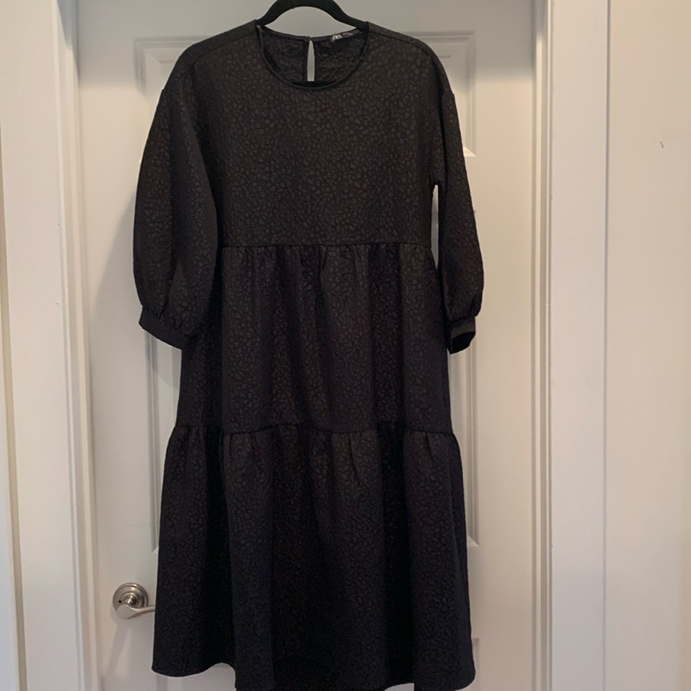 Classic Zara black on black dress with full 3/4 sleeve size small.